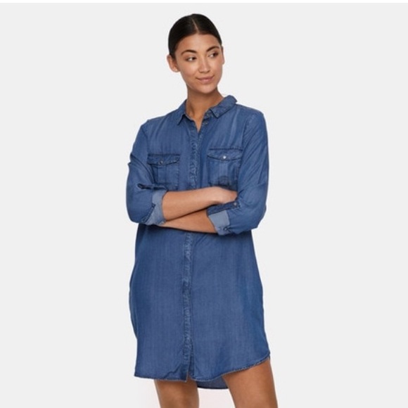 EUC Dex dark blue chambray shirt dress - Picture 2 of 9